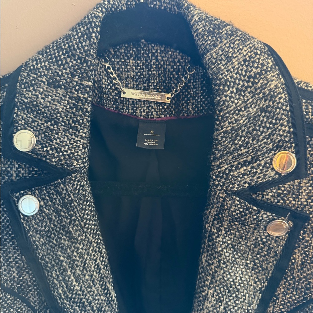 White House Black Market Tweed Moto Jacket Size 8 Black Gray White